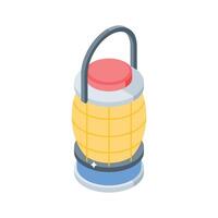 Easy to edit isometric icon of vintage camping lamp vector