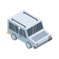 Premium isometric icon of rugged jeep in travel scene vector