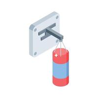 Trendy isometric icon showing hanging punching bag equipment vector