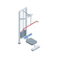 Get this isometric icon of seated chest press unit vector