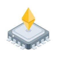 Discover this isometric icon of ethereum processor vector