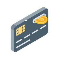 A stylish isometric style icon of bitcoin card payment vector
