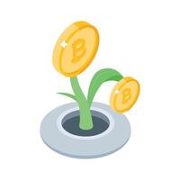 An exciting isometric style icon of bitcoin investment vector