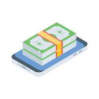 An engaging isometric icon showing mobile money technology vector