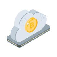An exclusive isometric icon showing bitcoin cloud solution vector