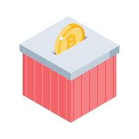 Take a glance at this isometric style bitcoin box icon vector