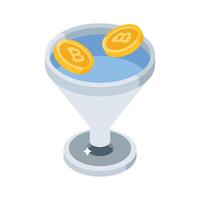 A captivating isometric icon of bitcoin funnel in action vector