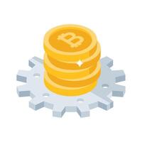 An isometric style icon showing bitcoin management vector