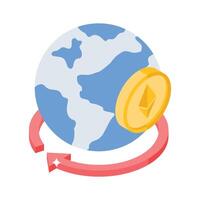 Grab this isometric icon showing global ethereum token exchange vector