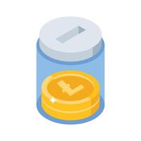 A cool isometric icon featuring litecoin jar container vector