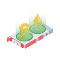 Explore this isometric icon of crypto gpu system vector