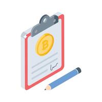 Catch this isometric icon of bitcoin contract signing vector