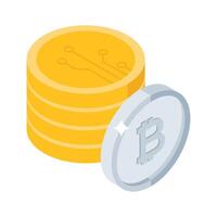 Discover an isometric style icon showing bitcoin stack growth vector