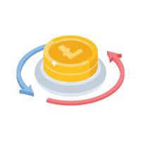 A premium isometric icon showing money trading vector