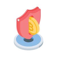 A premium isometric icon of bitcoin security mechanism vector