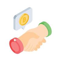 A well designed isometric style icon of bitcoin deal exchange vector