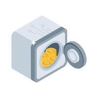 Take a closer look at this isometric bitcoin locker icon vector