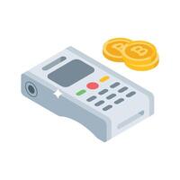 An engaging isometric icon showing pos payment terminal vector