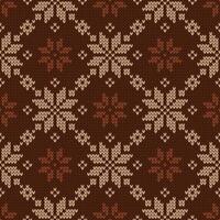 Scandinavian knitted seamless pattern. Norwegian native style sweater. Wool texture. Winter brown holiday background, illustration with snowflakes. vector