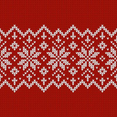 Scandinavian knitted seamless pattern. Norwegian native style sweater, ornaments with snowflakes. Fair Isle design. Wool texture. Winter holiday background
