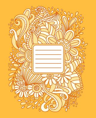 Floral hand drawn frame. Abstract doodle template for school notebook cover, wedding invitation, postcard. Ornamental pattern.