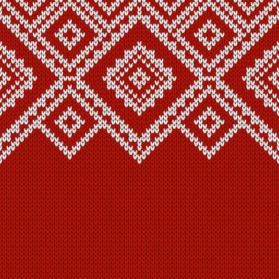 Knitwear texture. Template with empty place for text. Traditional seasonal seamless background for holiday design. Winter knitted wool sweater pattern, Christmas red illustration.