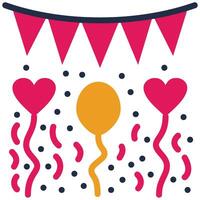 Garland And Balloon Flat Design Icon, Black And White Flat Design Icon Symbol vector