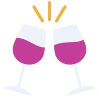 Cheers Wine Flat Design Icon, Black And White Flat Design Icon Symbol vector