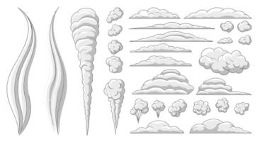 Collection of Illustrations Featuring White Clouds in Various Shapes and Density vector