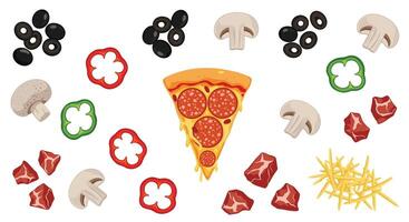 Delicious Pizza Slice Surrounded by Fresh Ingredients Makes Mouthwatering Appetizing Presentation vector