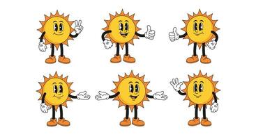 A Collection of Fun and Friendly Sun Cartoon Characters Expressing Different Emotions vector