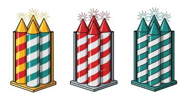 Three Sets of Sparklers Stand Together Ready to Light Up the Night Sky vector