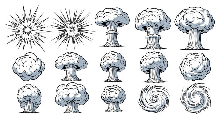 Stages of Explosion Various Clouds of Smoke Rising in the Air From Impact