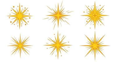 Variety of Golden Geometric Starbursts for Graphic Design and Artistic Composition Elements Set vector