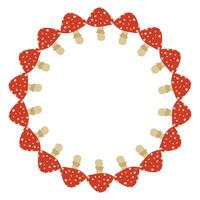 Fly agaric mushrooms circle frame. Round border made of amanita mushrooms. flat wreath isolated on white background vector