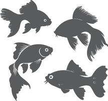 Four Gray Fish Silhouettes Aquatic Life Set Dark Gray Color Palette Simple Design Elegant Style Graphic Illustration vector