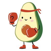 Cute avocado doing boxing. Flat illustration on white background in simple child style vector
