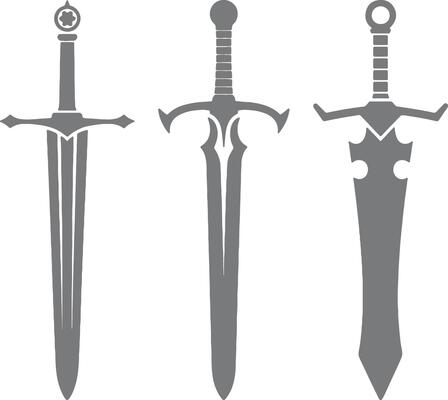 three different types of swords on a white background