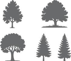 Four Gray Tree Silhouettes Set Deciduous Trees Evergreen Trees Nature Icons Graphic Design Elements Simple Flat Style Illustrations vector