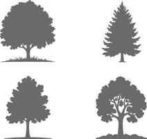 Four Grey Tree Silhouettes on White Background Deciduous Trees Coniferous Tree Simple Nature Icons Graphic Design Elements vector
