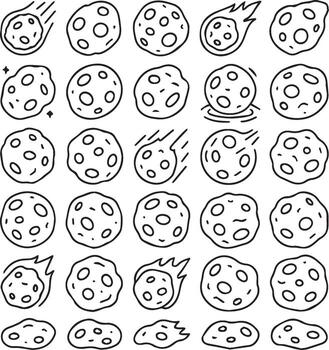 Asteroid and Space Object Line Icons Set vector