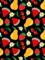 fresh garden harvest endless tileable backdrop charming playful design for kitchen goods and party supplies berries and fruit flowers seamless pattern vector