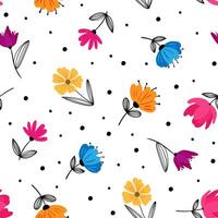 modern flower pattern in scandinavian style abstract floral seamless design with colorful petals and polka dots for fabric, wallpaper, print vector