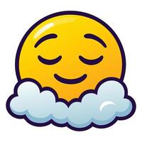Dreamy Face Emoji Illustration with Serene Expression and Fluffy Cloud Background, Calm, Daydreaming Cartoon Art vector