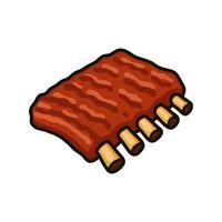 Cartoon style rack of ribs with brown meat and bone tips on white vector