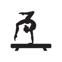 Minimalist gymnast on balance beam silhouette on white background vector