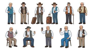 Pixel Art Characters in Various Poses and Outfits Detailed and Vibrant Illustrations vector
