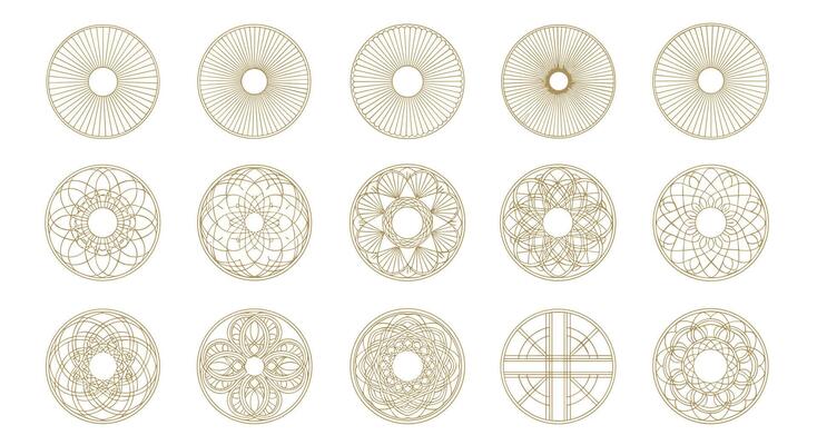 Variety of Geometric Pattern Illustrations and Designs Featuring an Array of Shapes