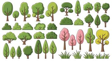 A Diverse Selection Of Trees Bushes And Grass Rendered In A Pixel Art Style vector