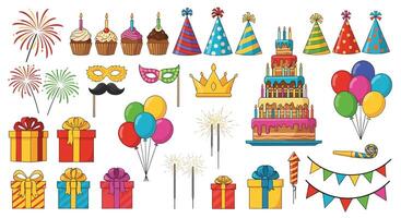 A Celebration of Joyful Pixelated Delights A Festive Array of Birthday Party Elements vector